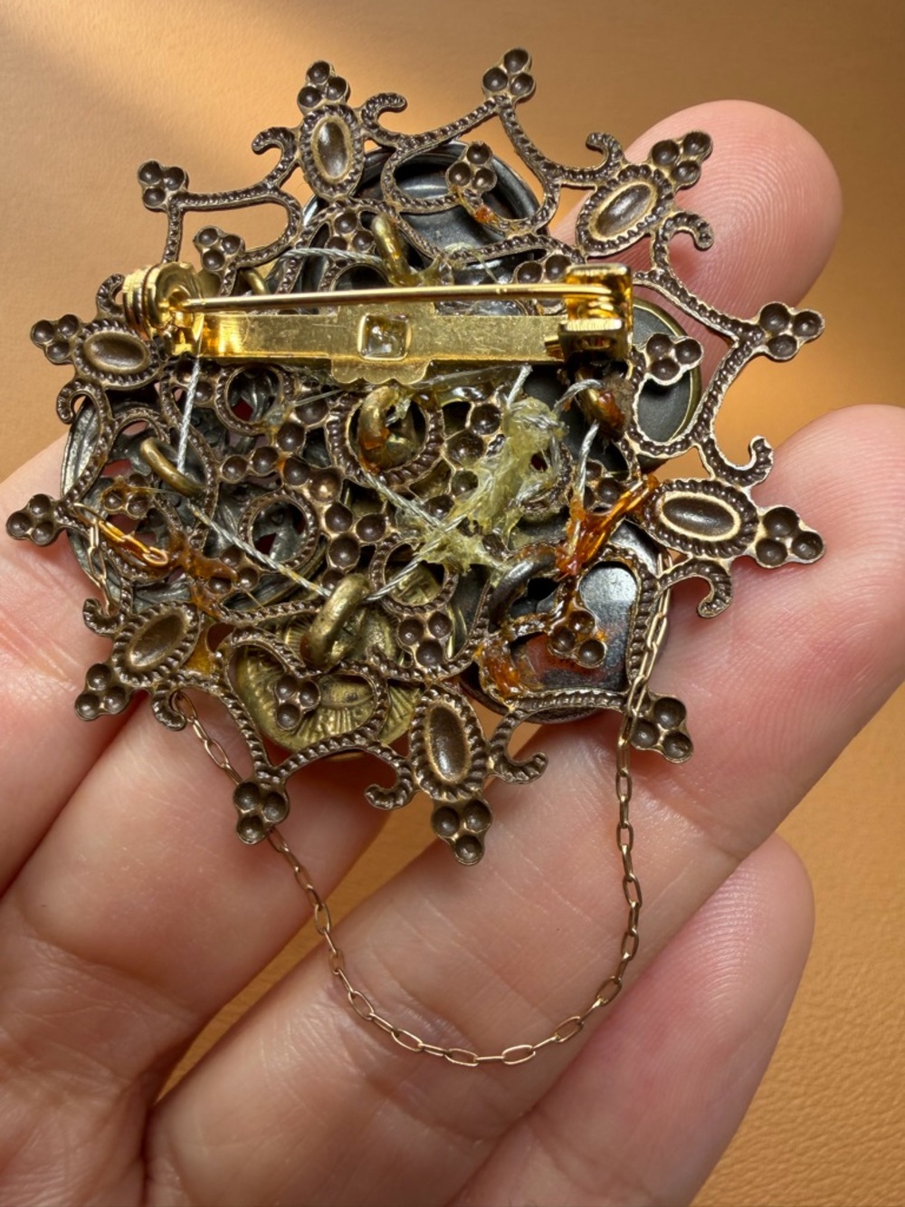 Handmade Vintage Button Collage Brooch – Steampunk Victorian Style - Picture 7 of 12